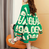 Korean Towel Embroidered Fashion Loose Lazy Letter Knitted Coat Autumn And Winter Women's Clothing Hit Color Sweater Women's Cardigan HZ0108