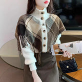 2025 Autumn And Winter Women's High-Collar Knitted Sweater Korean Version Of The Design Tid Sycoa Shawl Two Knitted Open Shirt HZ0108
