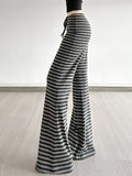 Vintage Leisure 2025 New High-Rise Thin And Tight Waist Twitching Lanky Striped Pants Fashion Wide Leggings HZ0108