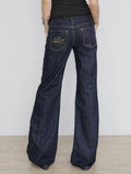 Letter Embroidery Retro Street Low-Rise Thin Flare Jeans Babes Personality Slimming Casual Pants HZ0108