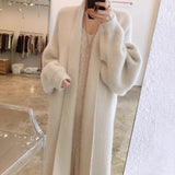 2025 Autumn Women's Loose Long Sweater Knitted Shirt Coat Lazy Wind Imitation Water Velvet Knitted Shirt Woman HZ0108