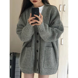 Korean Version Of V-Neck Lazy Wind Cardigan 2025 New Simple Sweater Women's Spring And Autumn And Winter Leisure Loose Knitting Shirt HZ0108