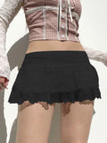 Sweet Girl Style Pure Lust Lace Double-Layered Skirts Low-Waist Solid Wood Ear A-Skirts HZ0108