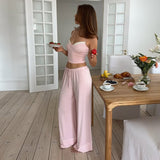 Home Fake Two Loose Trousers Set Sweet Pure Lust Lace Sling Vest + Slimming Casual Pants HZ0108