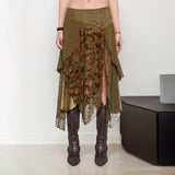 Street Hot Girls Wandering Wasteland Wind Irregular Design Lattice Splicing Lace Skirts Women's Folded Skirts HZ0107