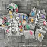 Y2K Letter Digital Print Zipper Hoodie Set Loose Sweater Retro Street Hop Style HZ0108