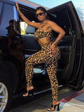 2025 Hot Fashion Women's Leopard Print Set Sexy Wrapped Breast Sling Trousers Two-Set HZ0108
