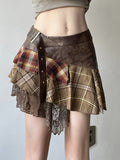 Wasteland Hottie Irregularly Wears A Check-In Spliced Skirt Personality Retro V-Shaped Waist Lace Skirt HZ0107