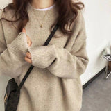 Solid Color Soft-Creating Sweater Women's Autumn And Winter 2025 New Lazy Wind Foundation Round Collar Knitted Shirt Top HZ0108