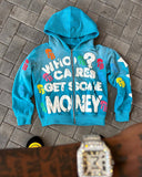 Y2K Letter Digital Print Zipper Hoodie Set Loose Sweater Retro Street Hop Style HZ0108