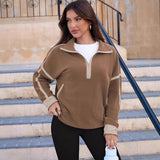 Women's Zipper Sweatshirt Hoodie Long Sleeve Collar T-Shirt Casual Coloring Top With Pocket HZ0108
