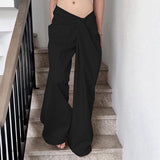 Street Style Personality Irregular Kinescing Waist Casual Pants Women Low-Waist Solid-Colored Loose-Legged Woven Trousers HZ0108