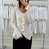 Sweater Women's 2025 Autumn And Winter Women's V-Neck Knitted Shirts Long Sleeve Wood Ears Solid Color Slimming HZ0108