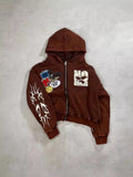 Vintage Hip Hop Print Hoodie Hoodie High Street Embroidered Open Shirt HZ0108