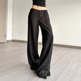 Solid Color Foundation Black Simple Style Low-Waist Suit Pants Women Loose Hanging Broad Leg Pants Slim Thin Casual Pants HZ0107