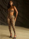 2025 Hot Fashion Women's Leopard Print Set Sexy Wrapped Breast Sling Trousers Two-Set HZ0108