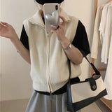 Simple High-Collar Double Zipper Knitted Vest Women 2025 Autumn And Winter Women's Loose Temperament Thin Sweater Cardigan Vest HZ0108