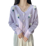 Korean Autumn And Winter Women's Sweet Gentle Wind Three-Dimensional Flower Nail Beads Knitted Cardigan Women's Soft-Creating Sweater Coat HZ0108