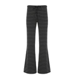 Vintage Leisure 2025 New High-Rise Thin And Tight Waist Twitching Lanky Striped Pants Fashion Wide Leggings HZ0108