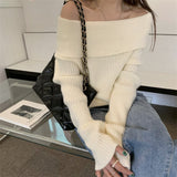 One-Word Shoulder-To-Shoulder Knitted Women's Clothing Autumn And Winter 2025 New High-End Feeling Wearing A Sweater Women's Bottom HZ0108
