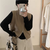Simple High-Collar Double Zipper Knitted Vest Women 2025 Autumn And Winter Women's Loose Temperament Thin Sweater Cardigan Vest HZ0108