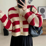 Soft Glutinous Bumpy Stripe Short Knitted Autumn And Winter French Style Languid Loose Outer Sweater Coat HZ0108