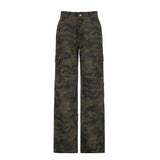 High Street Workwear Camouflage Low-Rise Jeans Babes Loose Multi-Pocket Foundation Straight Broad Leg Pants HZ0108