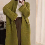 Autumn And Winter Coarse Needle Sweater Women's Double Pocket Korean Casual Lazy Wind Long Sweater Coat Cardigan Women Loose HZ0108
