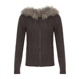 New Retro Casual Hair Collar Hooded Stuxed Sweater Feminine Minimalist Autumn Winter Coat HZ0108