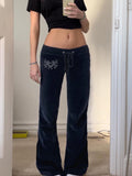 Y2K Printed Hot Diamond Ribs Spliced Waist Velvet Thorn Trousers Tice Street Pumping Rope Low-Waist Niche Casual Pants HZ0108