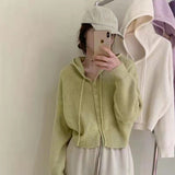 Short Hooded Sweater Cardigan Women Loose Korean Spring And Autumn Lazy Little Man To Wear A Knitted Coat Top HZ0108