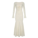 Enjoy The Jump #French Temperament Fairy Lace Lace Lace V-Neck Dress To Close The Waist-Body-Bumped Fishtail Long Dress HZ0107