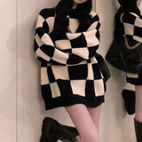 Lazy Wind Round-Neck Board Lattice Sweater Coat Autumn 2025 New Loose Large-Size Knitted Long-Sleeved Top Woman HZ0108