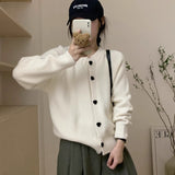 Autumn And Winter New Korean Design Love Buckle Solid Color Thick Collar Knitted Cardigan Loose Sweater Coat HZ0108