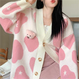 Soft Glutinous Design Thin Sweater Jacket 2025 Autumn And Winter Languid Bear Girl Knitted Open Shirt Women Loose HZ0108