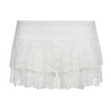 Sweet Girl Style Pure Lust Lace Double-Layered Skirts Low-Waist Solid Wood Ear A-Skirts HZ0108