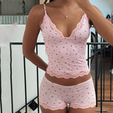 Fashion Casual Homewear Set Small Broken Lace Sexy Slings Shorts Pajamas Two-Set HZ0107