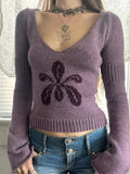 V-Neck Flower Repair Lazi Long-Sleeved Round-Neck Knitted Shirt Comfortable Foundation Of A Short-Edie Flower Sweater HZ0108
