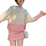 Lazy Wind Hollow Gradient Color Soft-Cutter Sweater Autumn And Winter New Beautiful Ocean To Reduce The Age Of Knitted Coat HZ0108