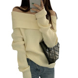 One-Word Shoulder-To-Shoulder Knitted Women's Clothing Autumn And Winter 2025 New High-End Feeling Wearing A Sweater Women's Bottom HZ0108