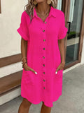 2025 Casual Solid Cotton Buckle Long Short-Sleeved Loose Shirt Dress Women's Dress HZ0108
