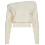 Standing Gentle Wind Collar Loose Collar Collar Thin Skinny Sweater Hot Girl Sexy Shoulder Strap Short Top HZ0107