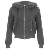 New Hooded Sweater Fashion Casual Zipper Open-Shirt Top Solid Slim Thin Sleeve Coat Woman HZ0108