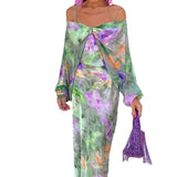 Spring 2025 Women's New Elegant Temperament Tie-Dye Sling Skirt Sleeve Shawl Set HZ0108