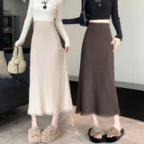 Tassel Knitted Skirt Women's Autumn Dress 2025 New High-Waisted Thin A Word Straight Bag Hip Long Skirt HZ0108