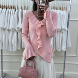 Sweater Women's 2025 Autumn And Winter Women's V-Neck Knitted Shirts Long Sleeve Wood Ears Solid Color Slimming HZ0108