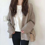 Korean Version Of Simple Solid Color College Style Knitted Cardigan 2025 Spring And Autumn New Loose Set Thin Sweater Women's Coat HZ0108