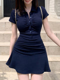 The New Polo Collar Pure Want To Slim Skinny Waist Dress Elegant Style A Short Skirt HZ0108