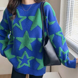 2025 Autumn And Winter Women's Five-Pointed Star Color Round-Collar Loose Sweater Female Design Feeling Warm Bottom Knitting Shirt HZ0108