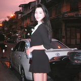 Ins Net Red With The Same College Style Shirt Collar Bumping Pit Dress Femininity Wooden Ear Ass Short Skirt HZ0107